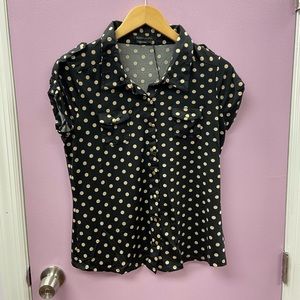 BCBG Top Blouse Polka Dot Black/Cream S M L